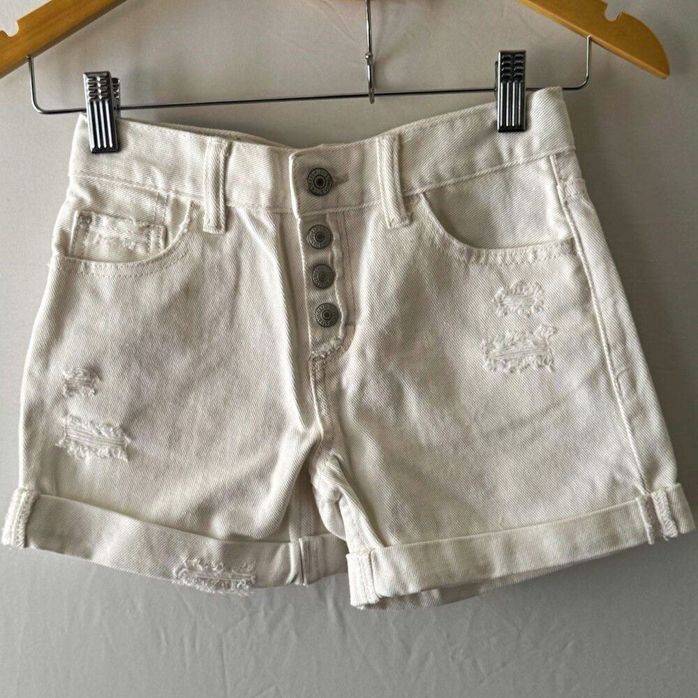 Levi's Girls Size 10 White Denim Girlfriend Shorty Short Button Fly Pockets